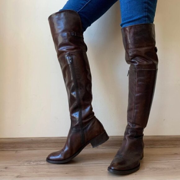 Frye Shirley Over-The-Knee Black Leather Riding Boots - Size 6.5 - Picture 2 of 14